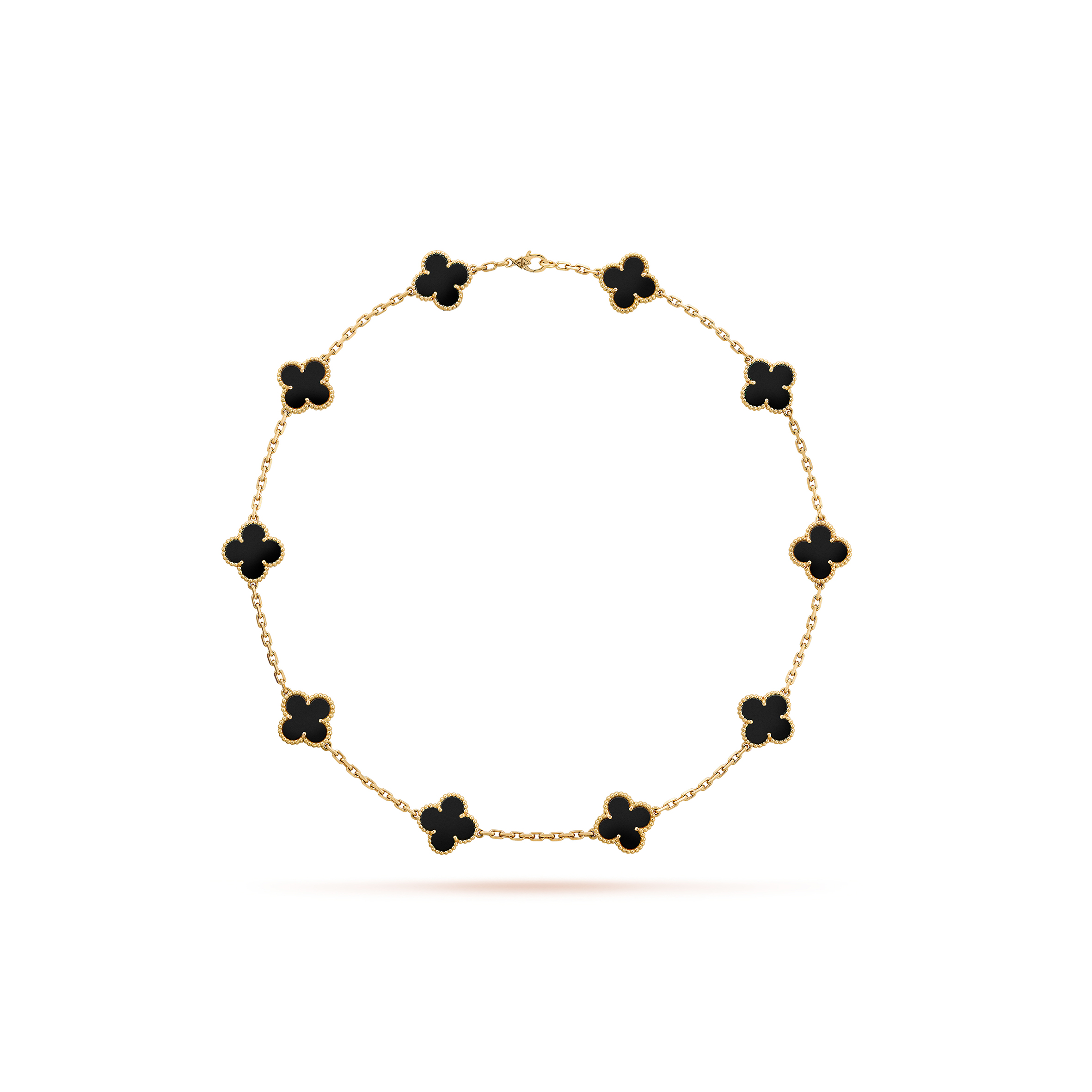 V*N CL*F arpels vintage alhambra necklace, 10 motifs - yellow gold, onyx  vcara42700